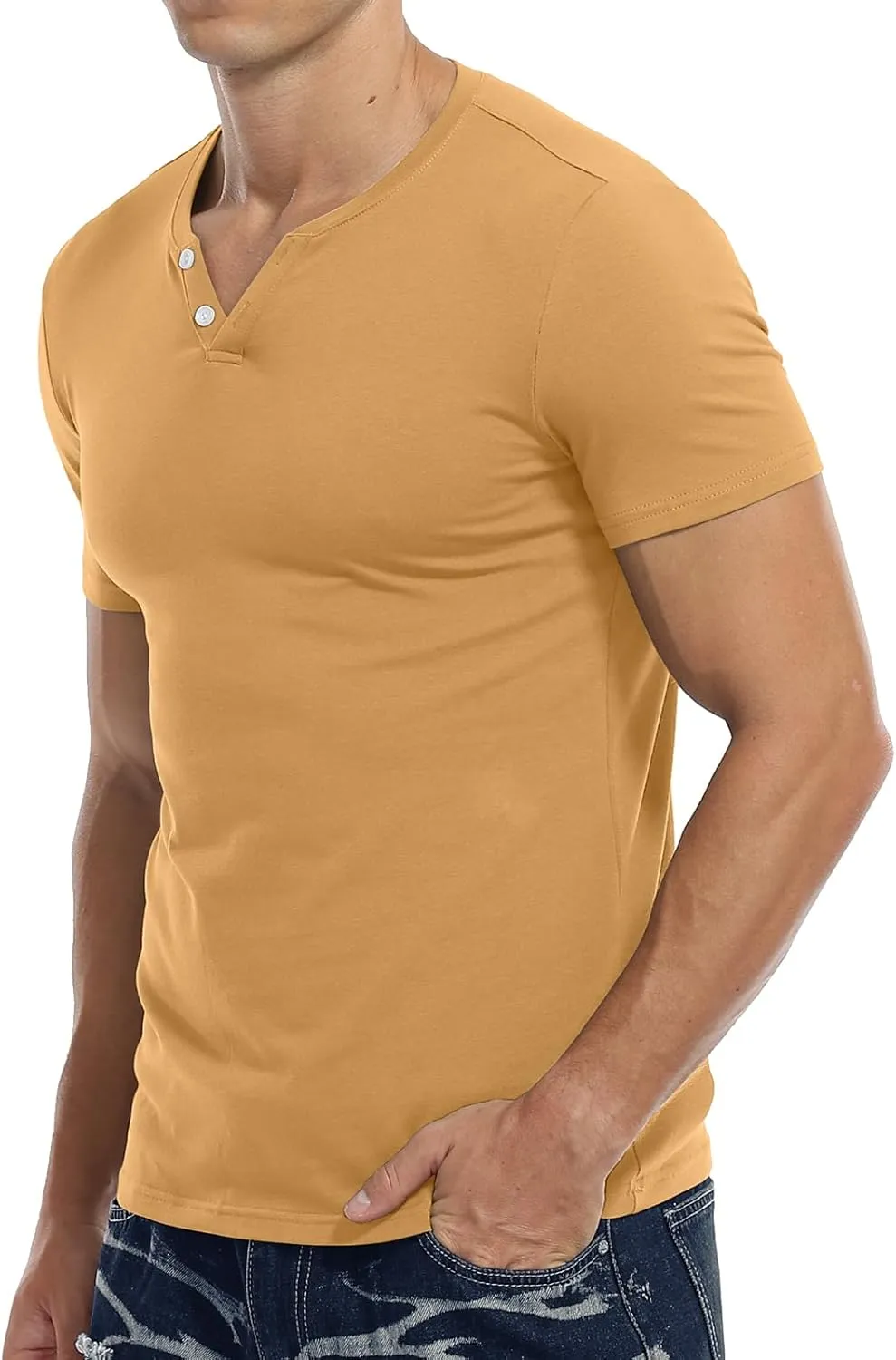 KUYIGO Mens Henley Shirts Slim Fit Short Sleeve Fashion Cotton Tops Tee