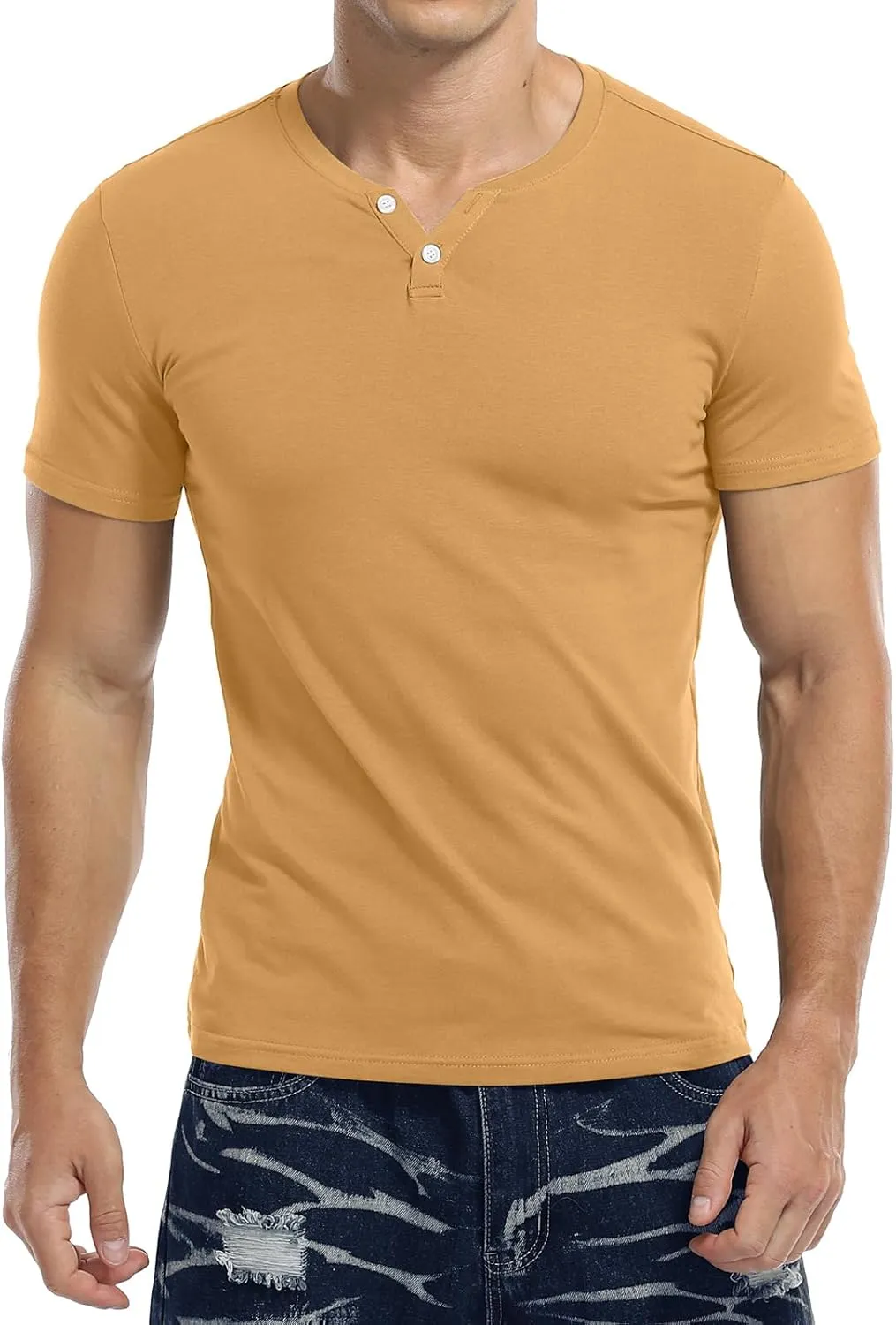 KUYIGO Mens Henley Shirts Slim Fit Short Sleeve Fashion Cotton Tops Tee