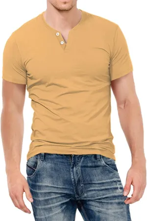 KUYIGO Mens Henley Shirts Slim Fit Short Sleeve Fashion Cotton Tops Tee