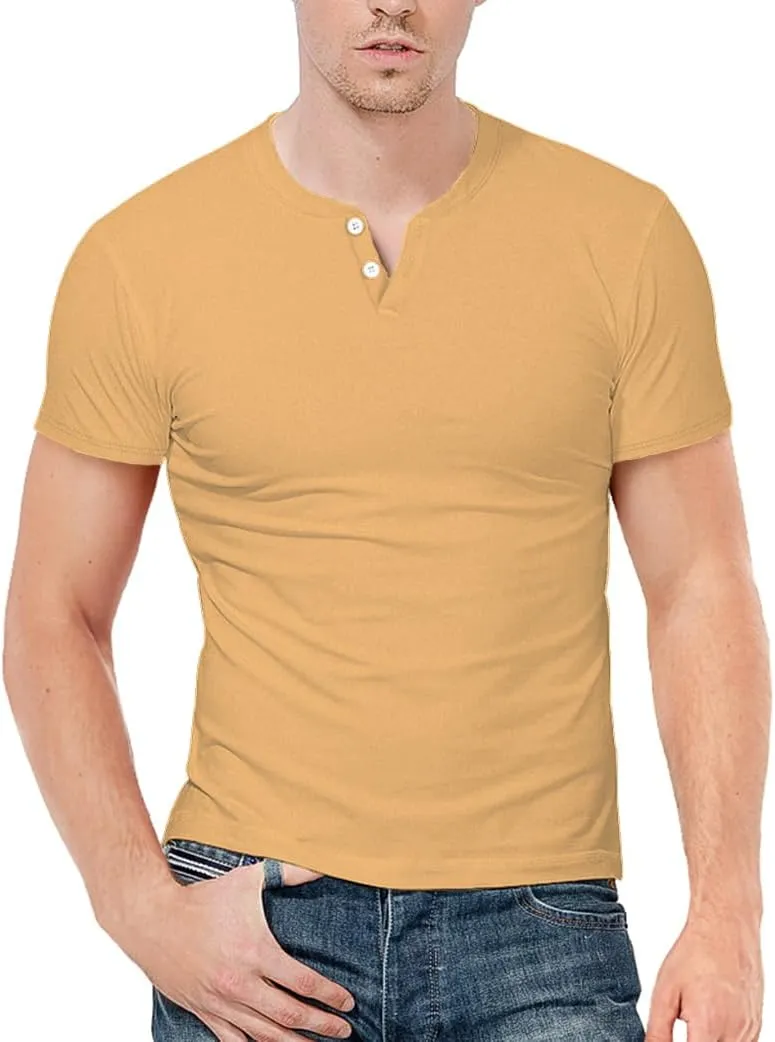 KUYIGO Mens Henley Shirts Slim Fit Short Sleeve Fashion Cotton Tops Tee