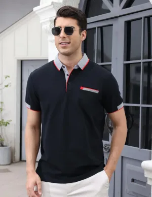 LIUPMWE Polo Shirts for Men with Pocket Elegante Plaided Short Sleeve Cotton T Shirts Golf Shirt