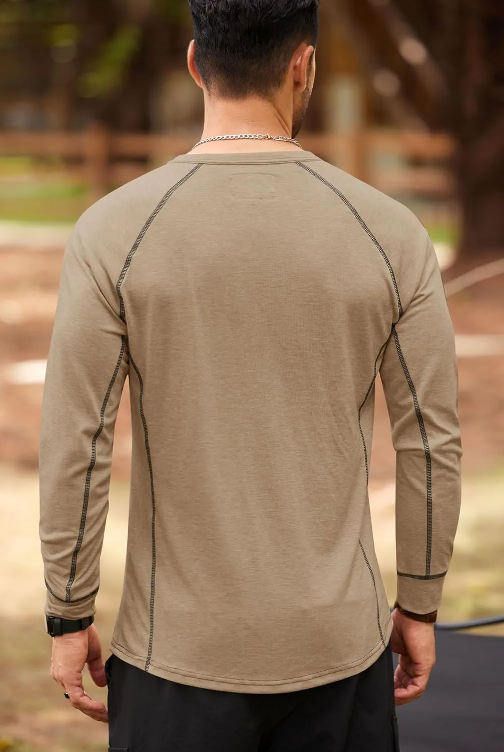 Mens Henley Shirts Long Sleeve Casual Classic Button Raglan T-Shirt (S-XXL)