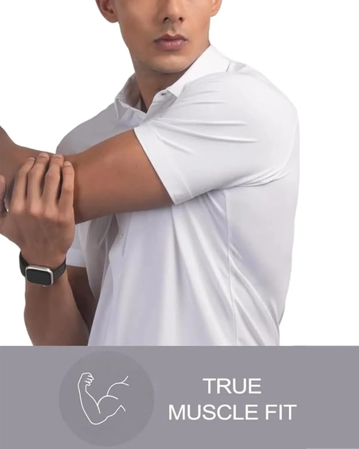 Men's Muscle Fit Dress Shirts Short Sleeve Button Down Slim Fit Stretch Wrinkle Summer Shirt for Men