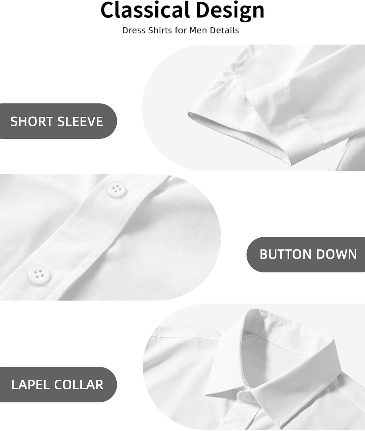 Men's Muscle Fit Dress Shirts Short Sleeve Button Down Slim Fit Stretch Wrinkle Summer Shirt for Men