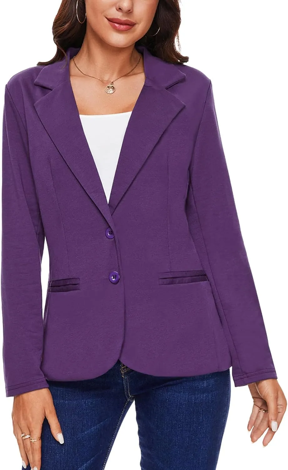 MINTLIMIT Women Long Sleeve Blazer Button Front Work Casual Office Lapel Suit Jacket Lightweight Knit Blazers with Pockets