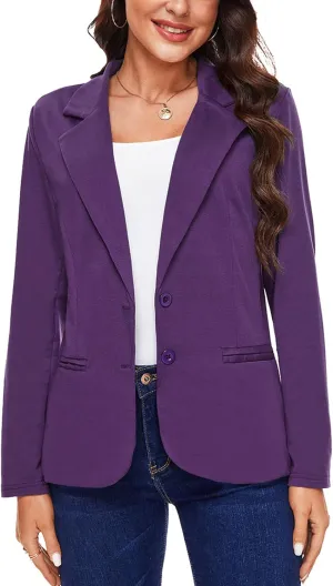MINTLIMIT Women Long Sleeve Blazer Button Front Work Casual Office Lapel Suit Jacket Lightweight Knit Blazers with Pockets