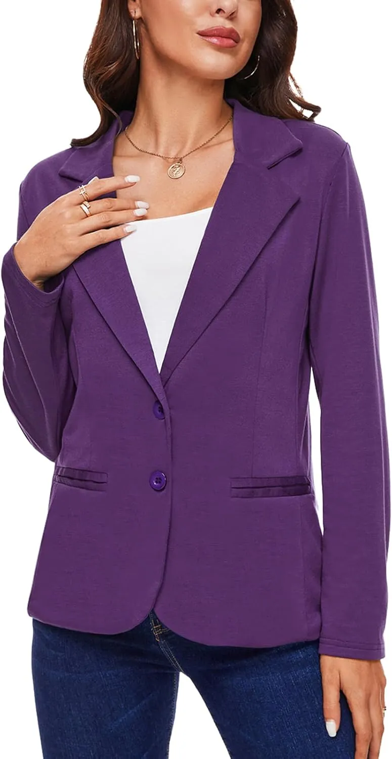 MINTLIMIT Women Long Sleeve Blazer Button Front Work Casual Office Lapel Suit Jacket Lightweight Knit Blazers with Pockets