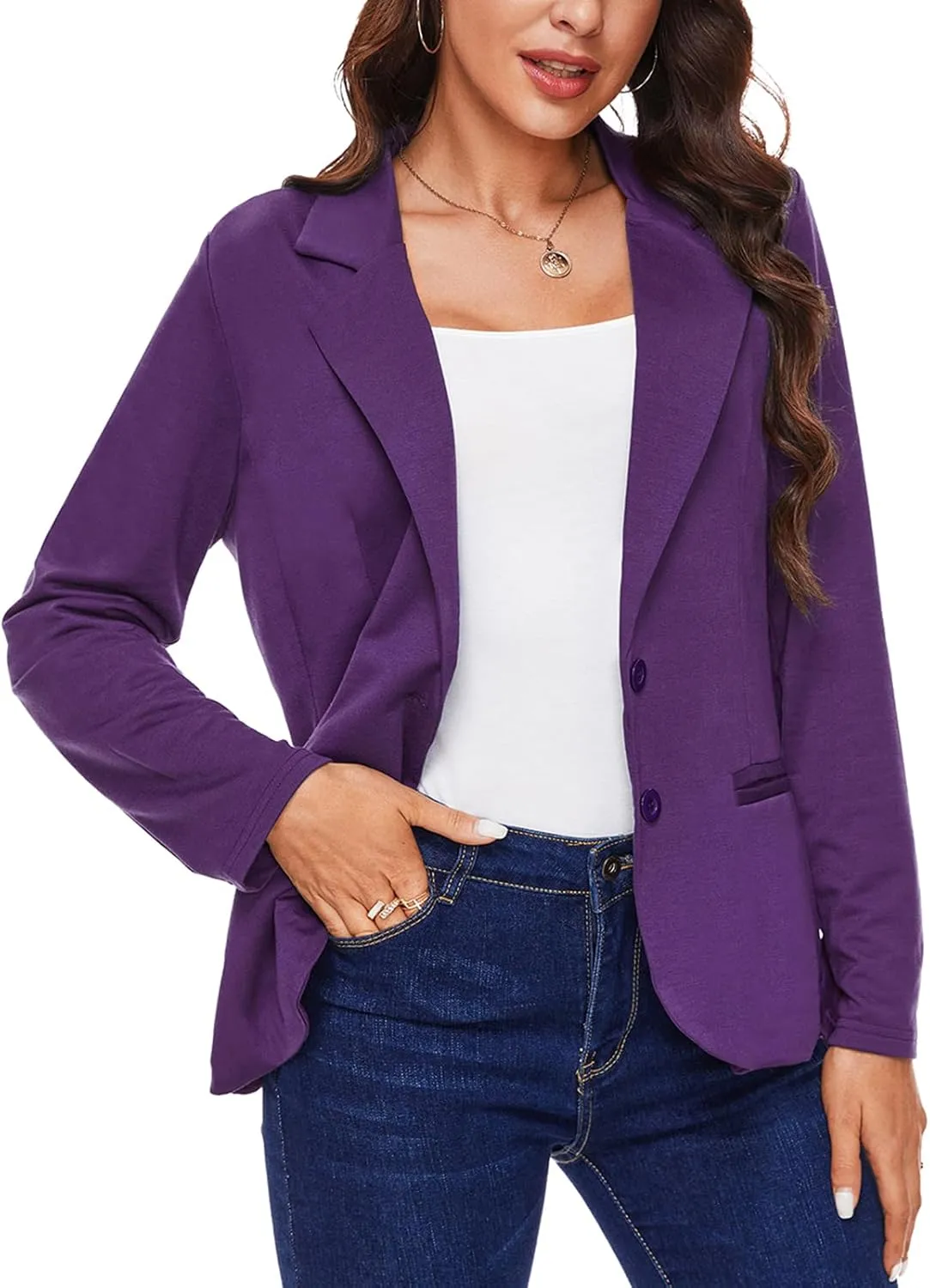 MINTLIMIT Women Long Sleeve Blazer Button Front Work Casual Office Lapel Suit Jacket Lightweight Knit Blazers with Pockets