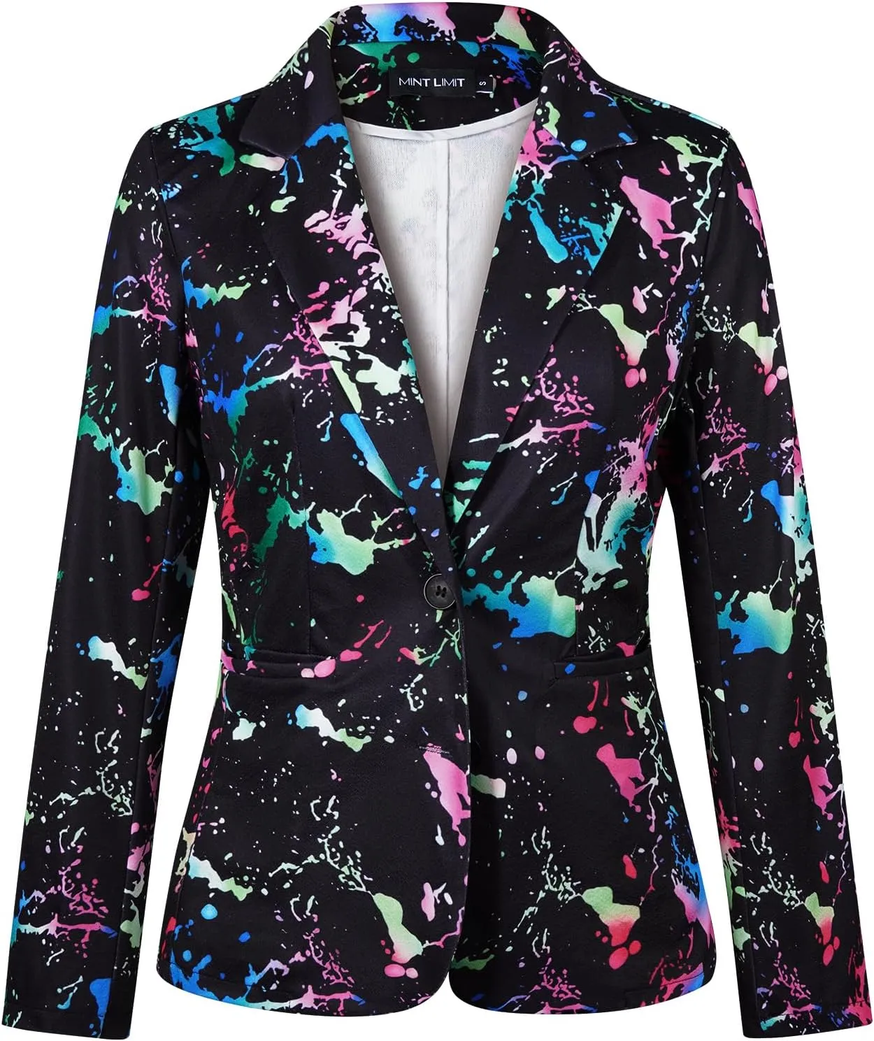 MINTLIMIT Women's Graphic Print Blazer Casual Long Sleeve Notch Lapel Button Open Front Colorful Jacket Blazers with Pockets