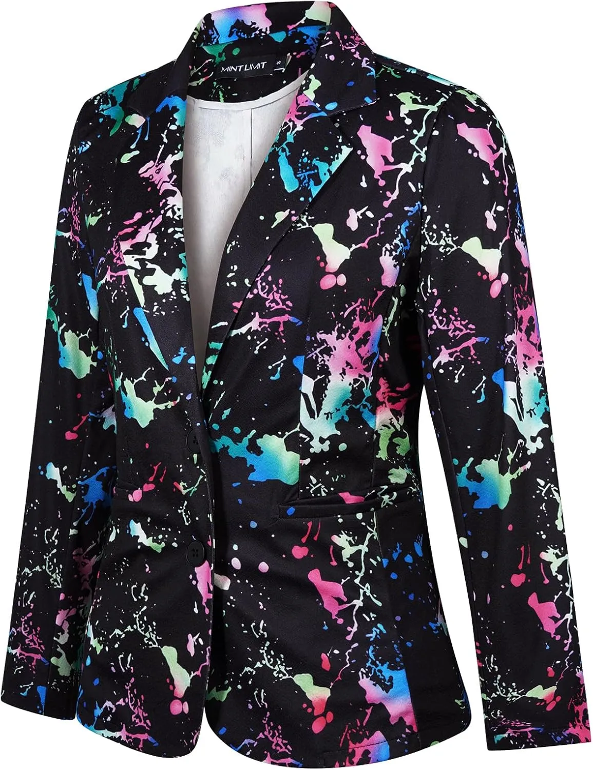 MINTLIMIT Women's Graphic Print Blazer Casual Long Sleeve Notch Lapel Button Open Front Colorful Jacket Blazers with Pockets