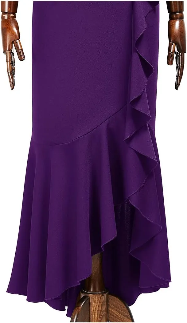 MISSMAY Women's Classy Floral Lace Ruffle Formal Bridesmaid Long Dress