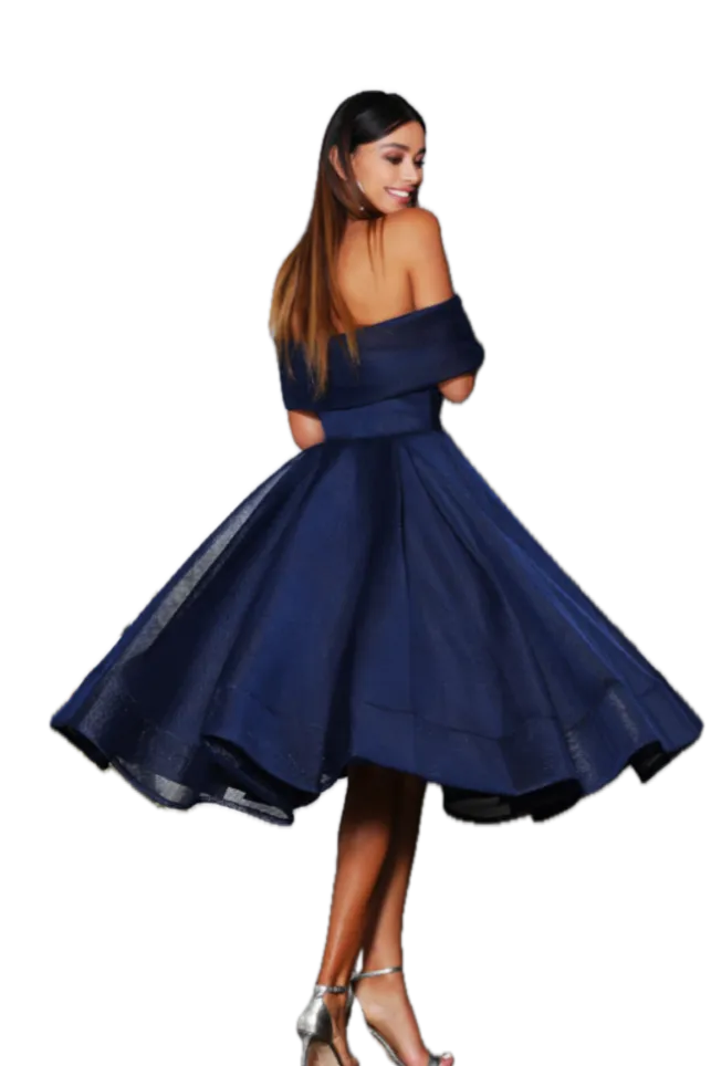 Navy Off-the-Shoulder Midi Dress - JADORE STYLE JX4003