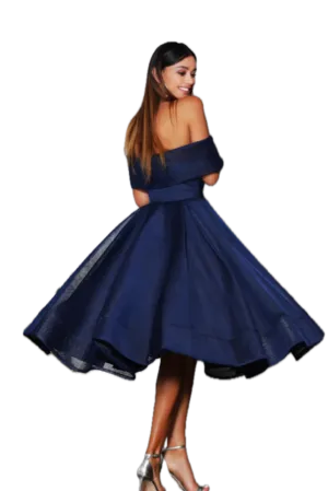 Navy Off-the-Shoulder Midi Dress - JADORE STYLE JX4003