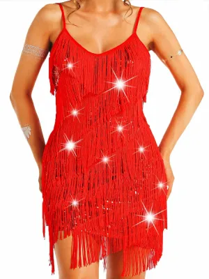 Nicute Womens Sequin Fringe Dress Sparkly 1920s Flapper Dress Tassel Dresses Tango Ballroom Latin Costumes