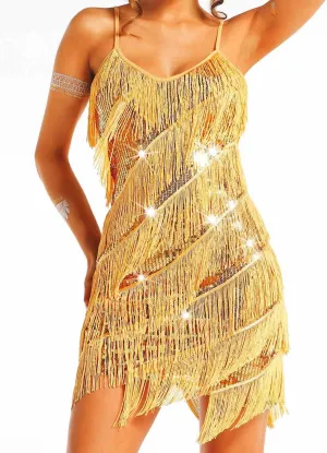 Nicute Womens Sequin Fringe Dress Sparkly 1920s Flapper Dress Tassel Dresses Tango Ballroom Latin Costumes