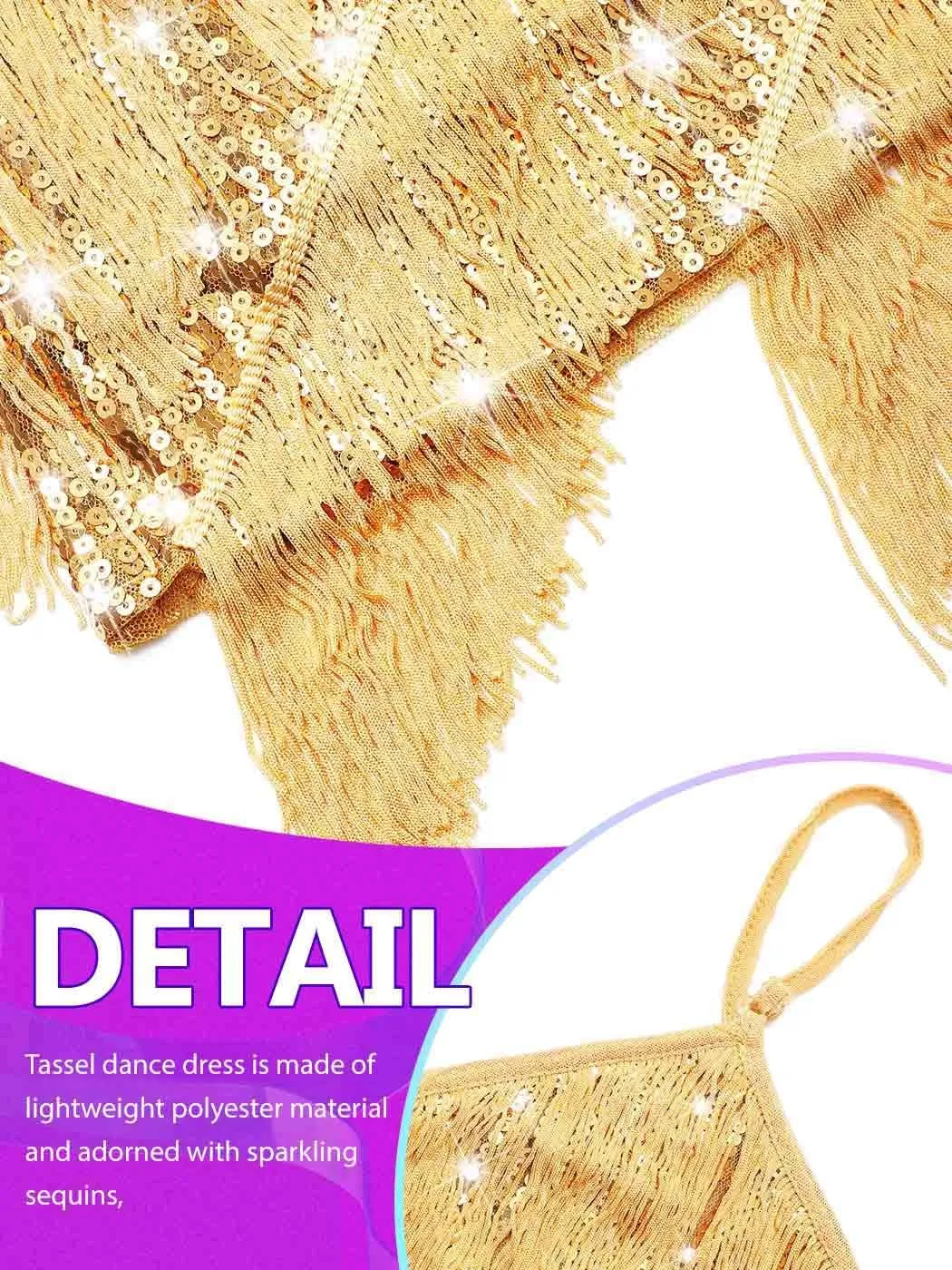 Nicute Womens Sequin Fringe Dress Sparkly 1920s Flapper Dress Tassel Dresses Tango Ballroom Latin Costumes