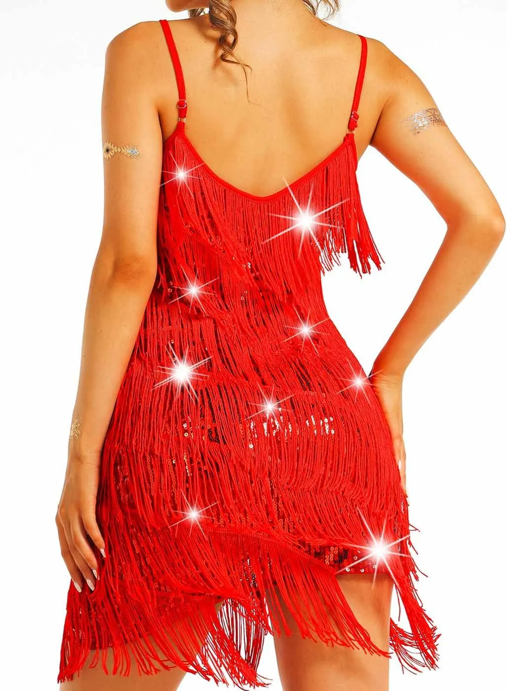 Nicute Womens Sequin Fringe Dress Sparkly 1920s Flapper Dress Tassel Dresses Tango Ballroom Latin Costumes