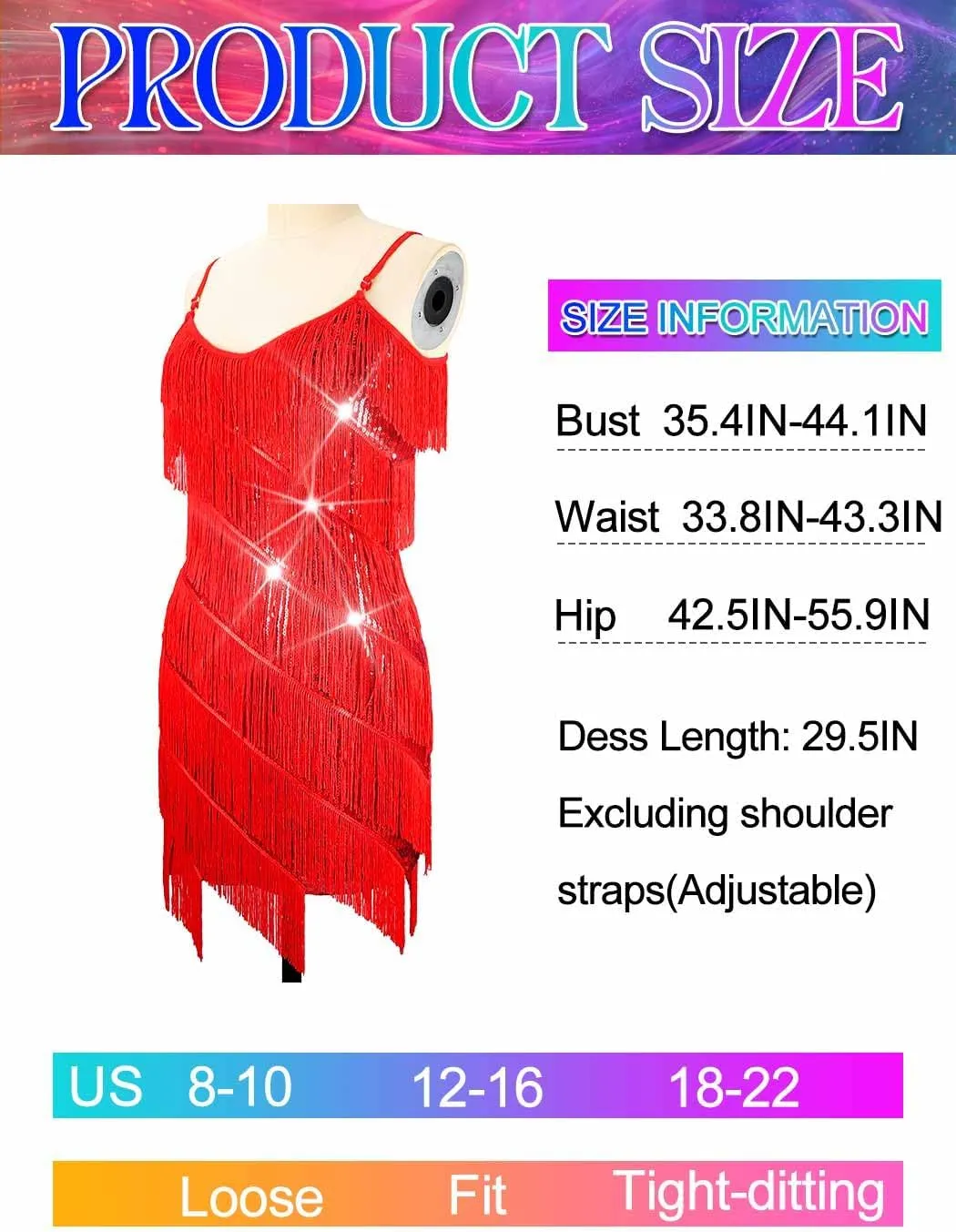 Nicute Womens Sequin Fringe Dress Sparkly 1920s Flapper Dress Tassel Dresses Tango Ballroom Latin Costumes