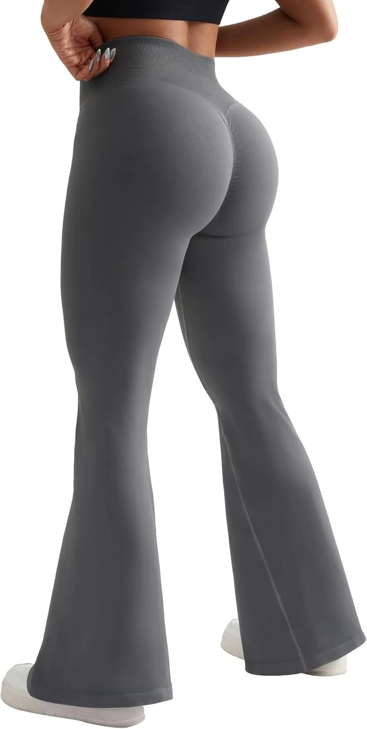 OMKAGI Butt Lifting Flare Leggings for Women Tummy Control Wide Leg Flared Yoga Pants