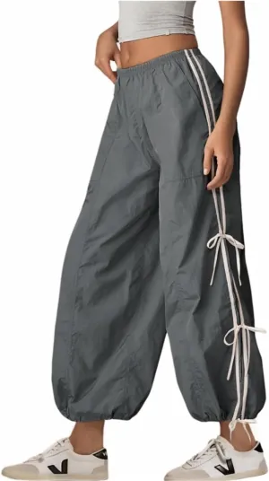 OPCAKM Women's Baggy Pants Elastic Waist Striped Track Sweatpants Parachute Pants