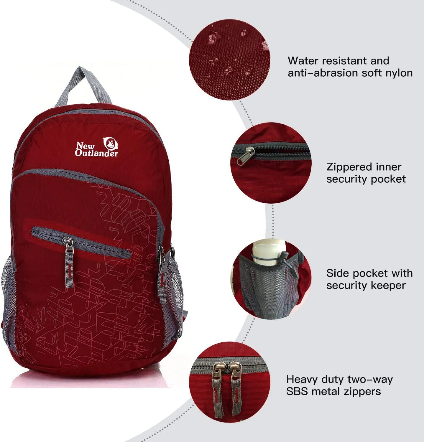 Outlander 20L/33L- Most Durable Packable Lightweight Travel Hiking Backpack Daypack (Dark Red, 20L)