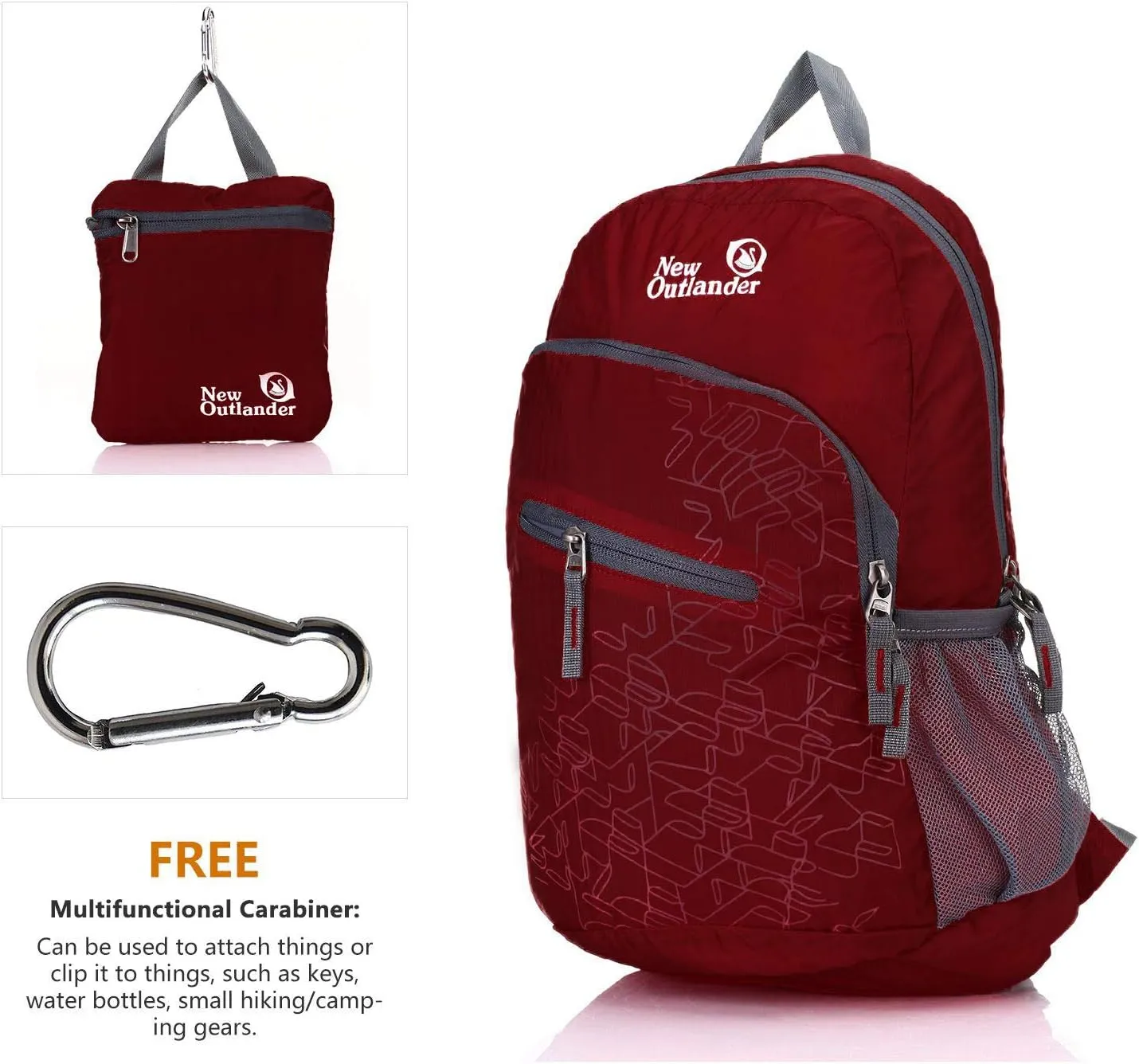 Outlander 20L/33L- Most Durable Packable Lightweight Travel Hiking Backpack Daypack (Dark Red, 20L)