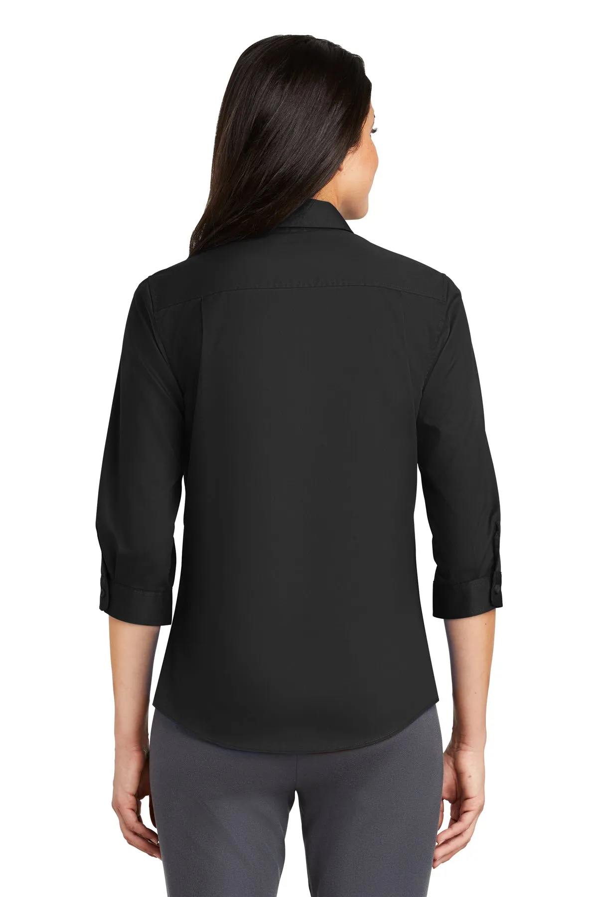 Port Authority Ladies 3/4-Sleeve SuperPro Custom Twill Shirts, Black