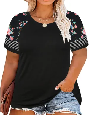 RITERA Plus Size Tops for Women Short Sleeve Raglan Tunic Casual Colorblock Shirts Oversized Crewneck Henley Shirts