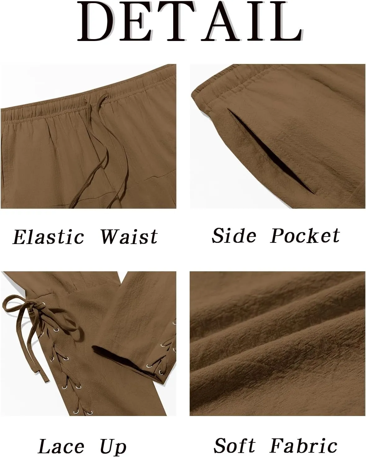 Runcati Mens Medieval Ankle Banded Pants Renaissance Viking Pirate Navigator Costume Pants Lace Up Cotton Halloween Trousers