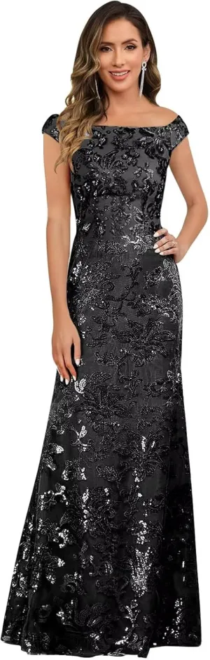 Sequin Mother of The Bride Dresses for Women Cap Sleeves Lace Long Evening Formal Gowns