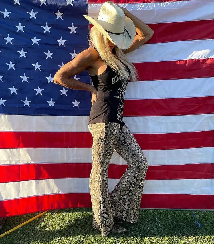 SNAKESKIN FLARE PANTS