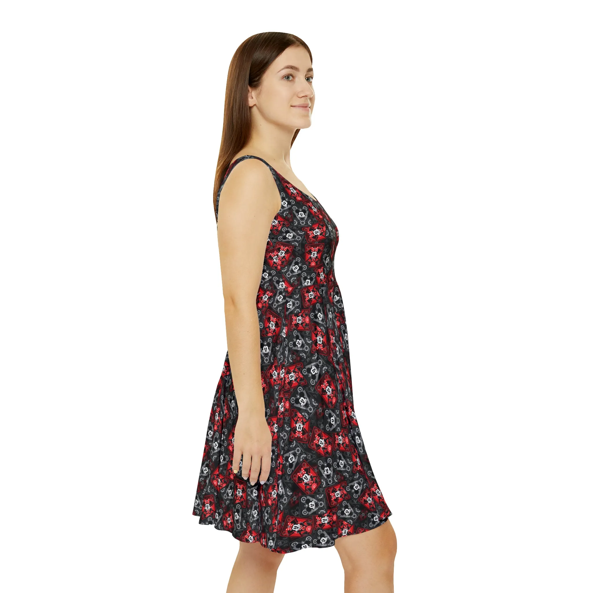 Steamboat Mickey And Minnie Cards Women's Skater Dress