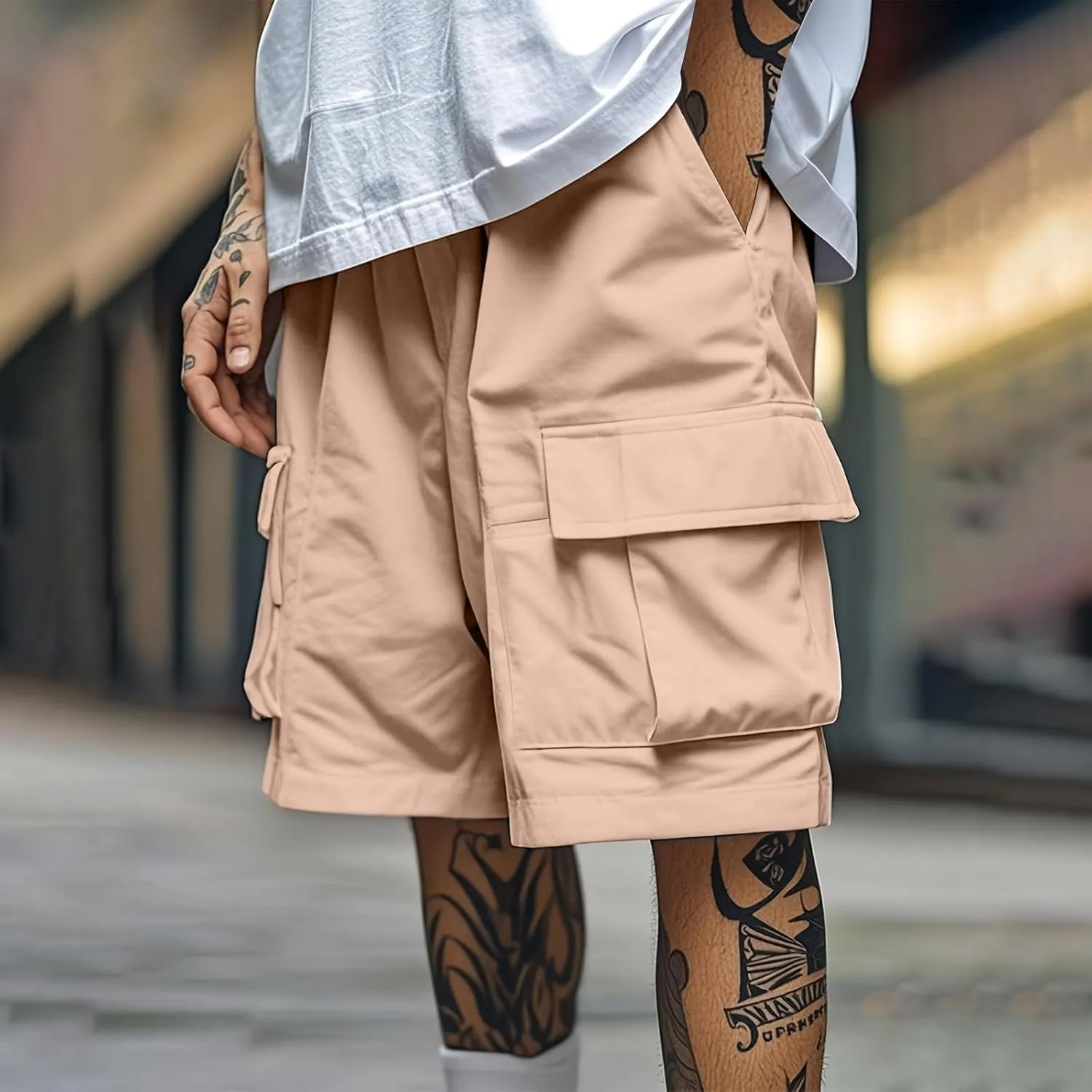 Summer Hiking Cargo Shorts for Men Casual Fashion Athletic Pants Loose Elastic Waist Beach Pants with Pockets
