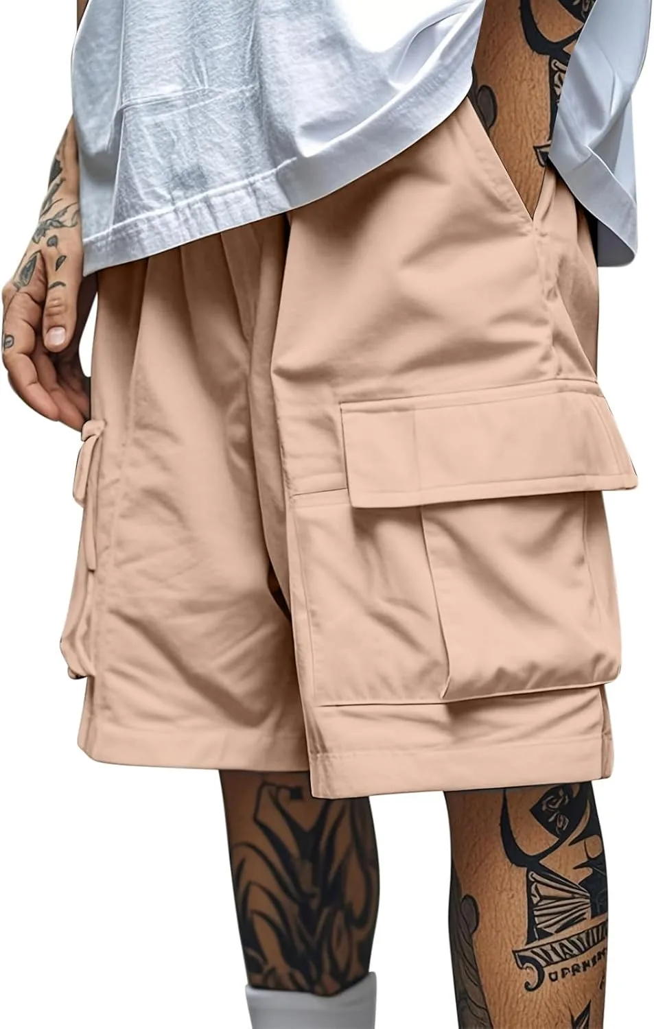 Summer Hiking Cargo Shorts for Men Casual Fashion Athletic Pants Loose Elastic Waist Beach Pants with Pockets