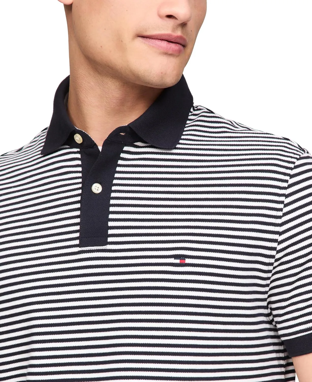 Tommy Hilfiger Men's Short Sleeve Polo Shirts in Classic Fit with Stretch and Organic Pique Cotton