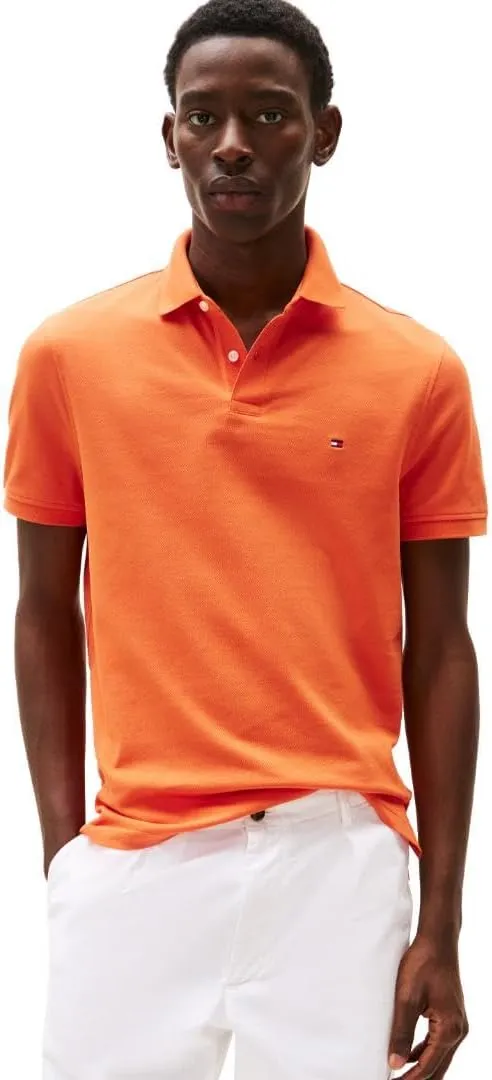 Tommy Hilfiger Men's Short Sleeve Polo Shirts in Regular Fit with Stretch and Organic Pique Cotton