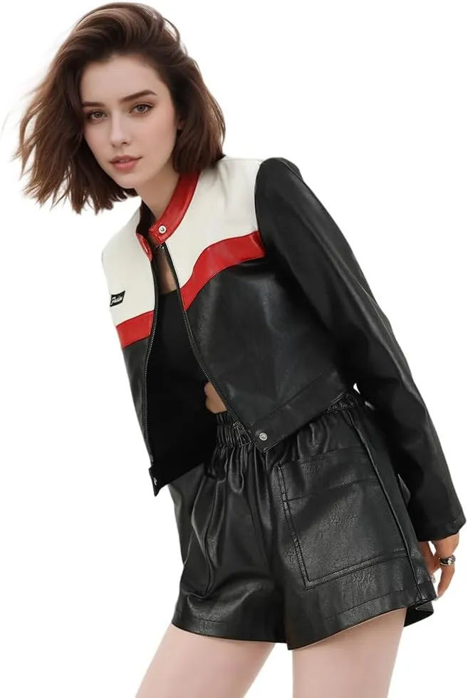Women Leather Jackets Motorcycle Bomber Leather Coats Moto Biker Coat Spring Fall Outfits Fashion Clothes