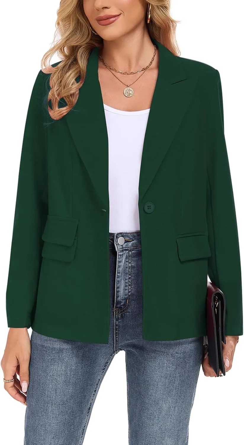 Womens Casual Blazer Long Sleeve Open Front Lapel Button Blazers Work Office Blazer Jacket with Pockets
