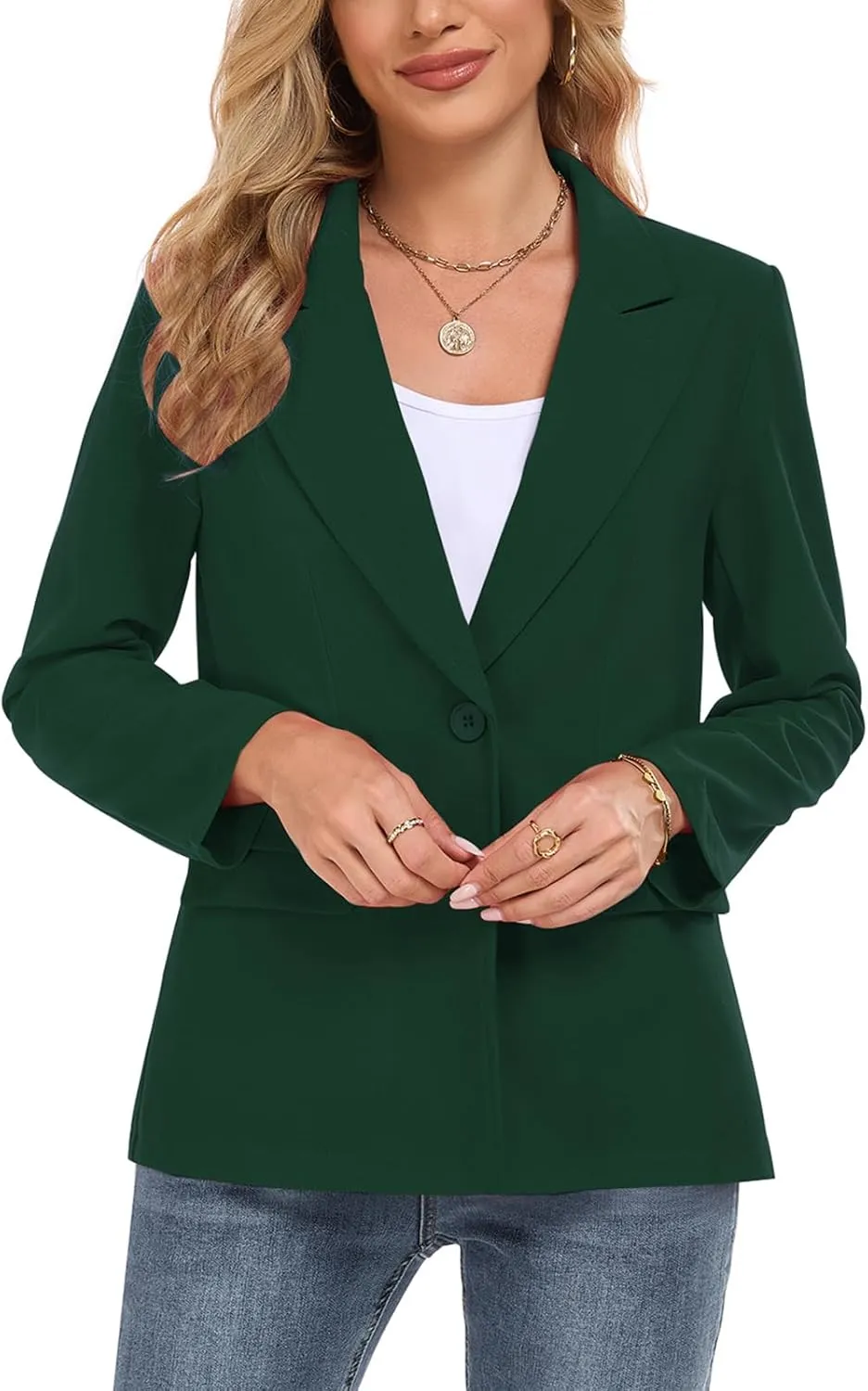 Womens Casual Blazer Long Sleeve Open Front Lapel Button Blazers Work Office Blazer Jacket with Pockets