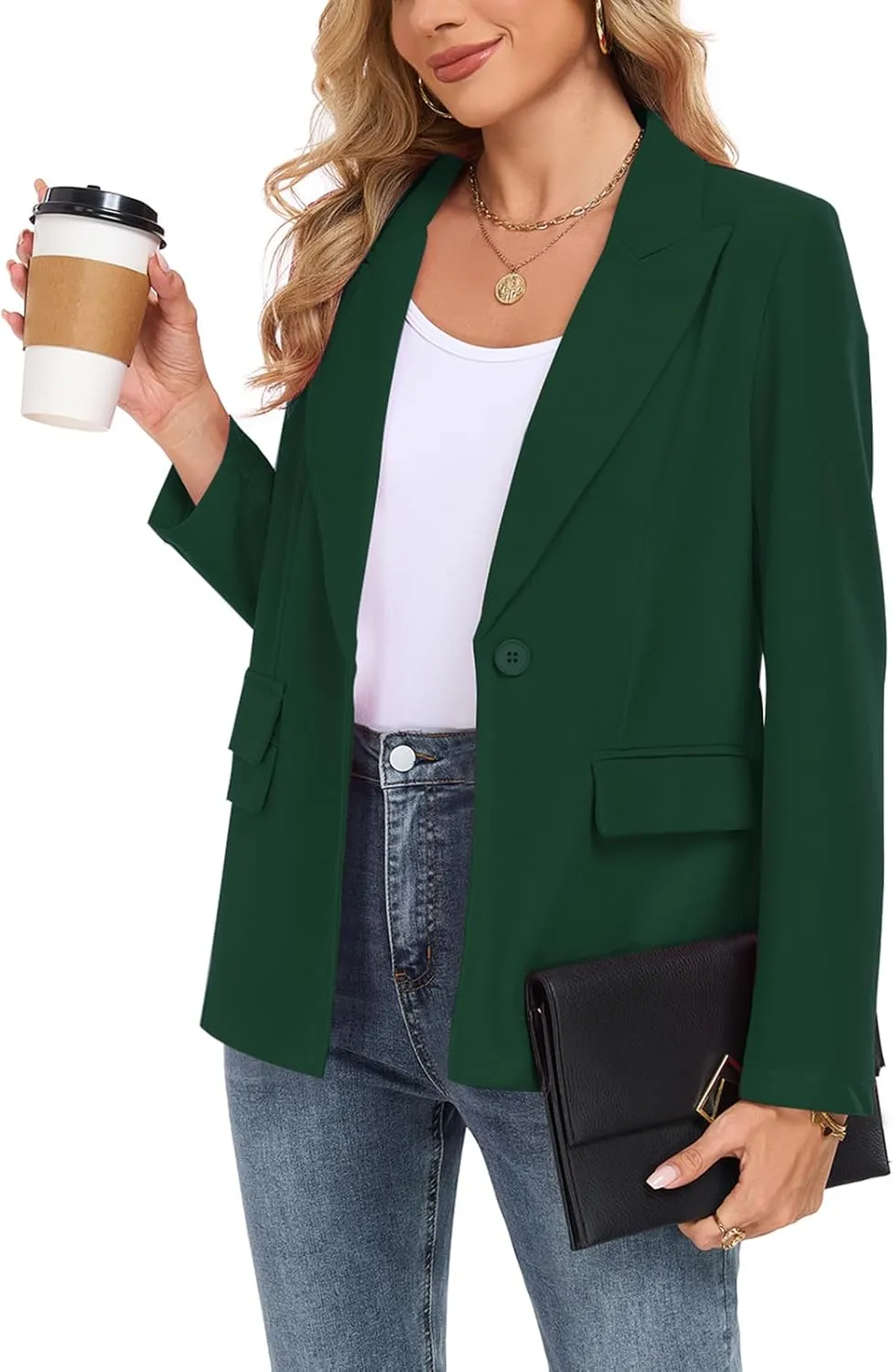Womens Casual Blazer Long Sleeve Open Front Lapel Button Blazers Work Office Blazer Jacket with Pockets