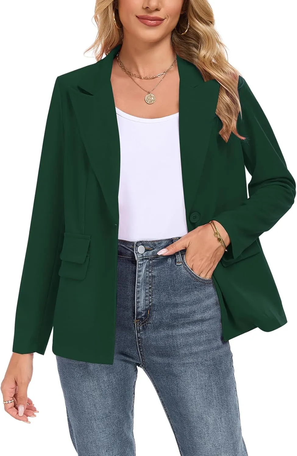 Womens Casual Blazer Long Sleeve Open Front Lapel Button Blazers Work Office Blazer Jacket with Pockets