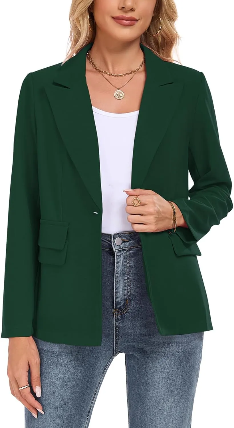 Womens Casual Blazer Long Sleeve Open Front Lapel Button Blazers Work Office Blazer Jacket with Pockets