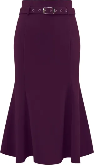 Women's Elegant Fishtail Skirt High Waist Belted Work Midi Mermaid Skirts