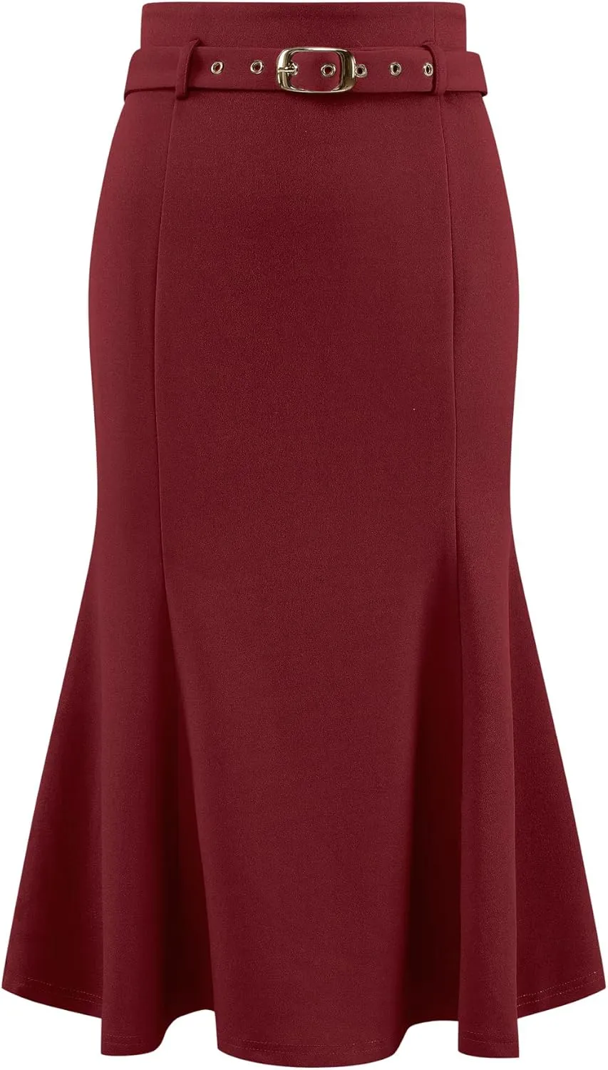 Women's Elegant Fishtail Skirt High Waist Belted Work Midi Mermaid Skirts