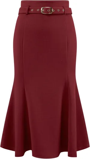 Women's Elegant Fishtail Skirt High Waist Belted Work Midi Mermaid Skirts