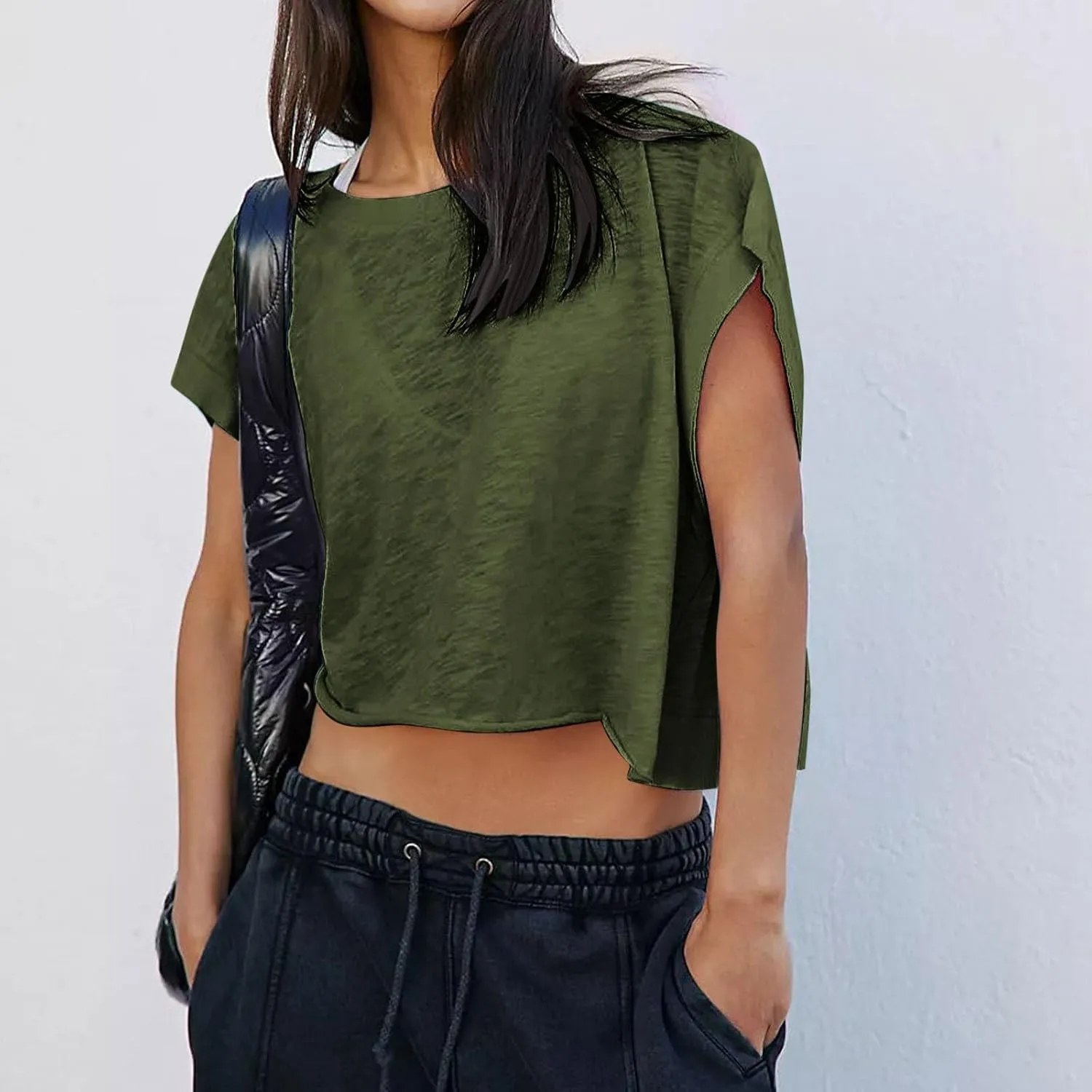 Womens Open Back Workout Tops Short Sleeve Y2k Yoga Shirts Athletic Gym Slouchy Crop Top Casual Backless Running Tees