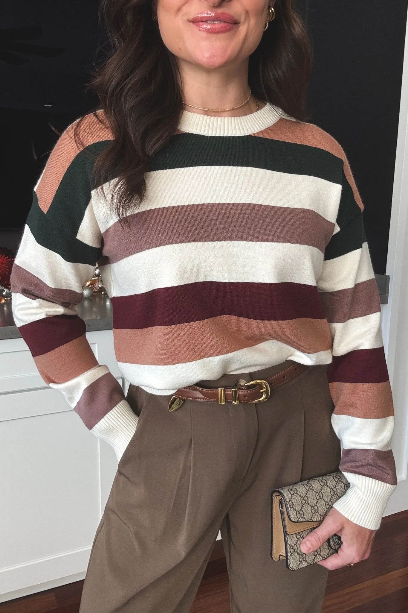 Women's Preppy 90's Striped Soft Knit Sweater Top | Sage The Label | Cream