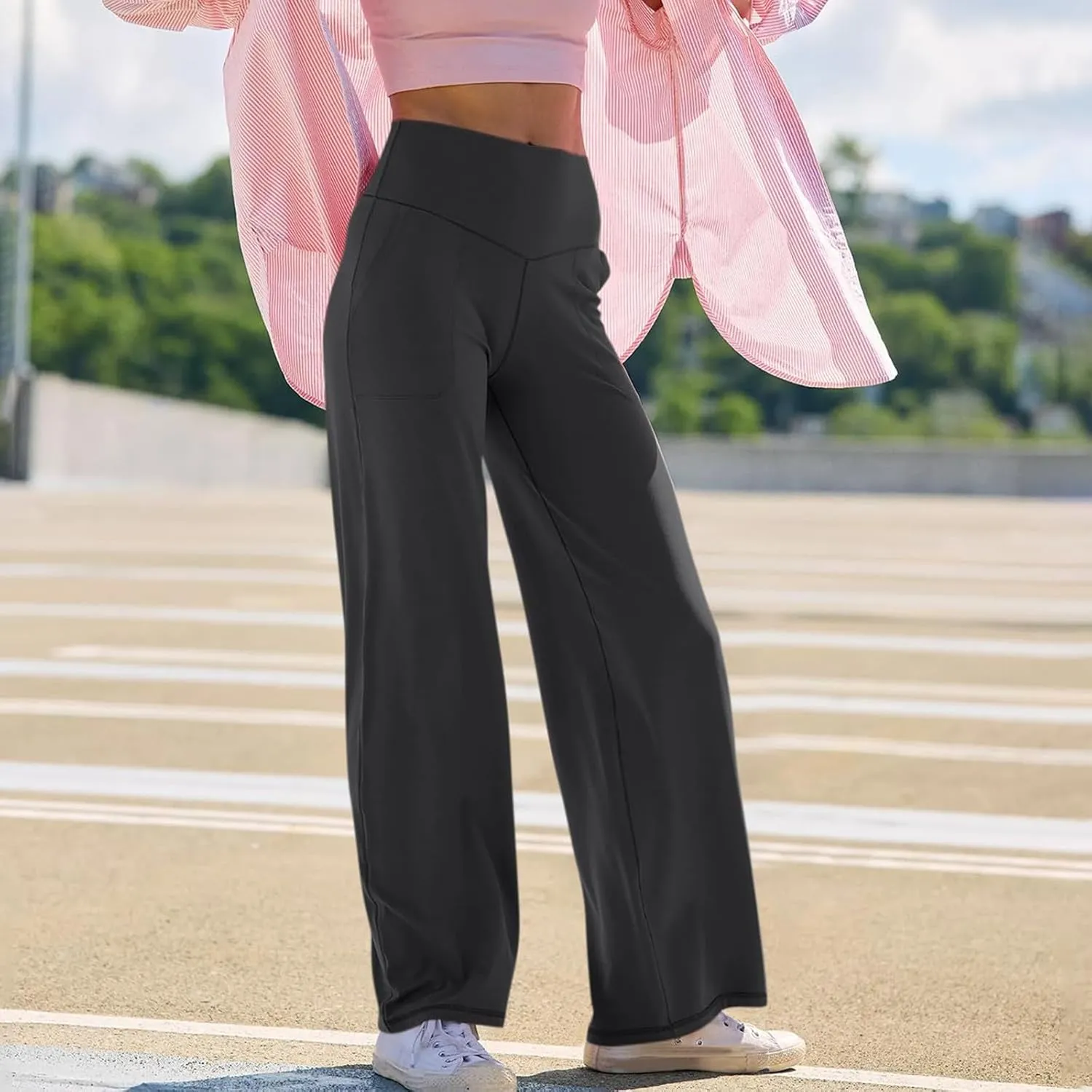 Women's Sweatpant Elastic High Waist Wide Leg Pants Plus Size Loose Comfy Joggers Pant Gym Sport Casual Trouser
