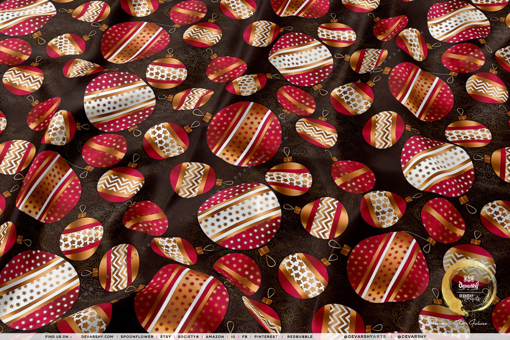 Xmas Ornaments Apparel Fabric 3Meters , 9 Designs | 8 Fabrics Option | Fabric By the Yard | 073B