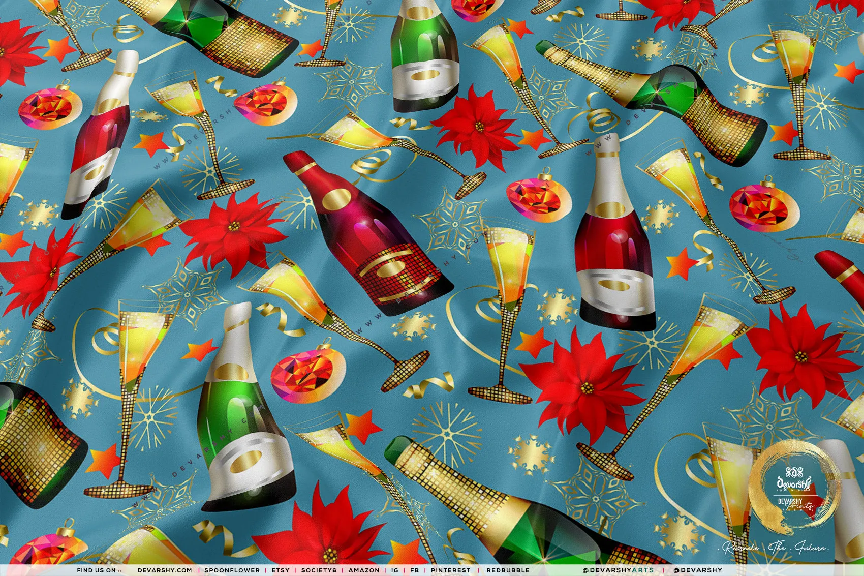 Xmas Ornaments Apparel Fabric 3Meters , 9 Designs | 8 Fabrics Option | Fabric By the Yard | 073B